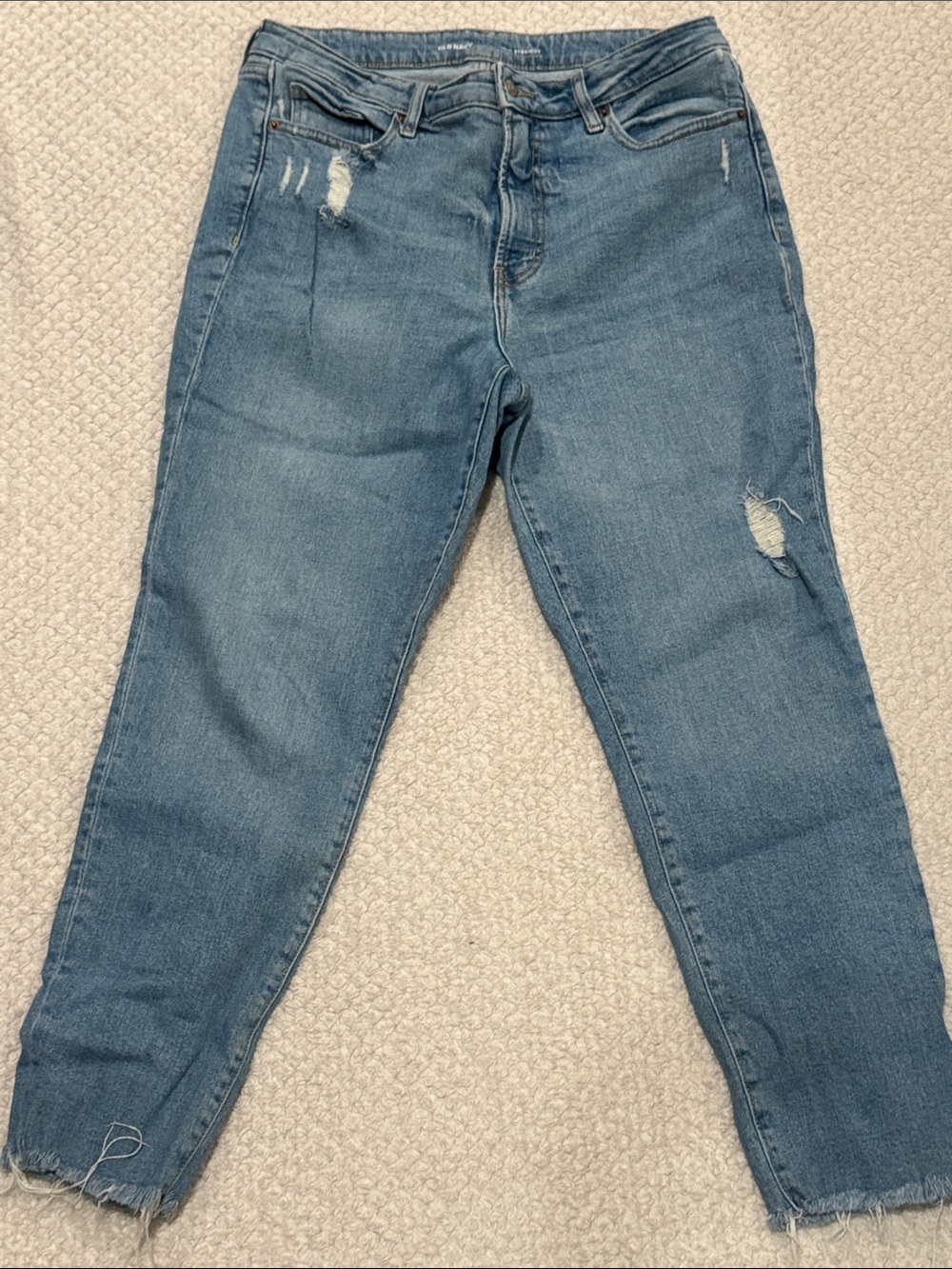 Old Navy Light Blue Straight-Leg Distressed Jeans